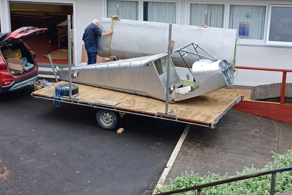 Aircraft sections on trailer
